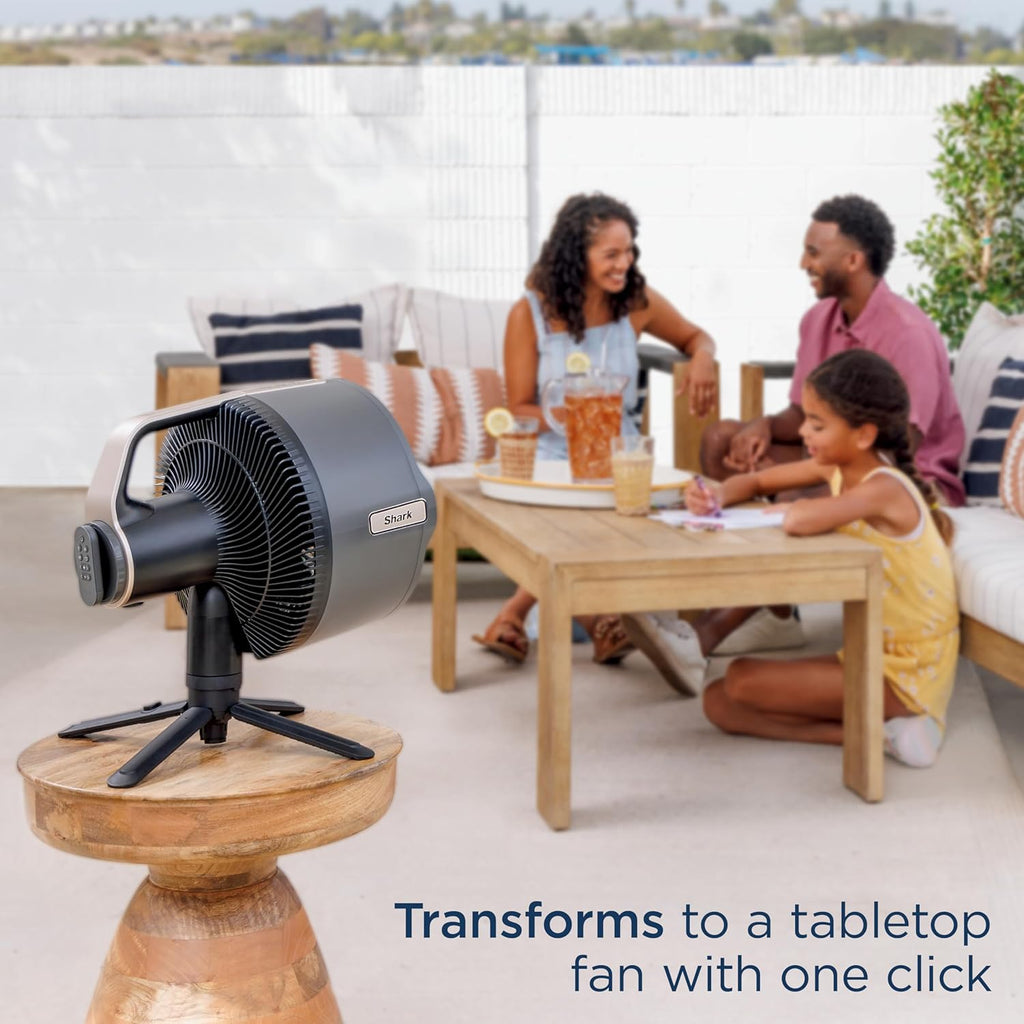 Mist Fan — Indoor & Outdoor, Integrated Misting, Pedestal to Tabletop, Corded or Cordless, Up to 24-Hr Battery, Oscillating, Charcoal Grey