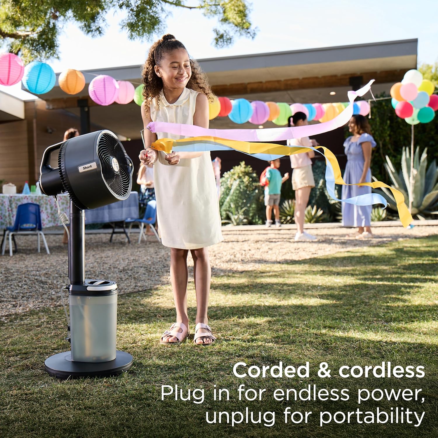 Mist Fan — Indoor & Outdoor, Integrated Misting, Pedestal to Tabletop, Corded or Cordless, Up to 24-Hr Battery, Oscillating, Charcoal Grey